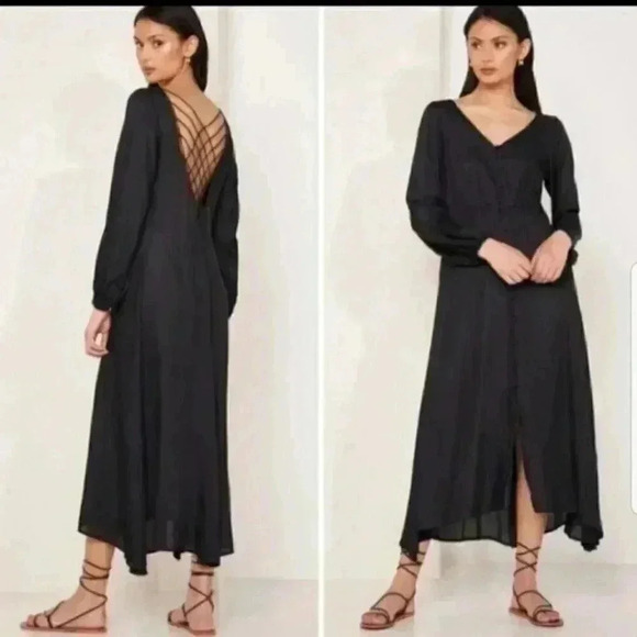 FREE PEOPLE BUTTON DOWN SILKY MIDI DRESS - Picture 1 of 4